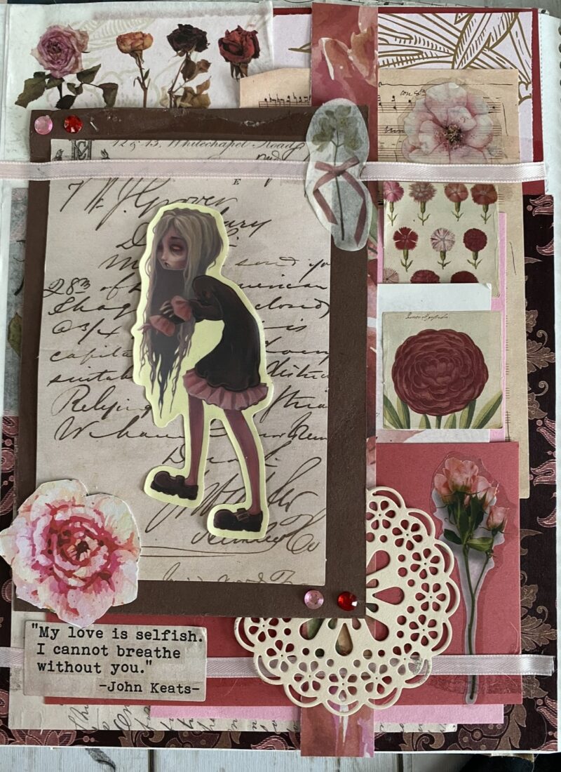valentines day scrapbook layout with a zombie