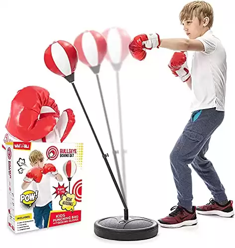 Whoobli Punching Bag for Kids Incl Boxing Gloves | 3-10 Years Old Adjustable Kids Punching Bag with Stand | Boxing Bag Set Toy for Boys & Girls