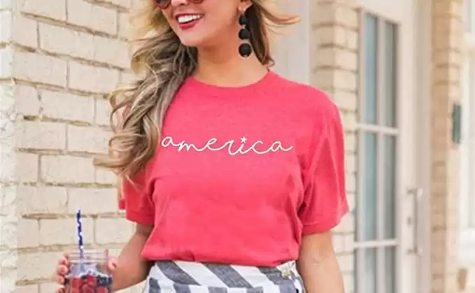 America Shirts for Women Cute Graphic Tee 4th of July T Shirts (As Shown, L)