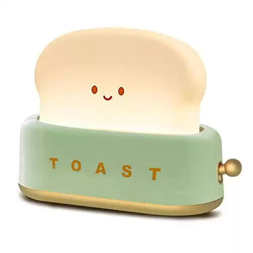 QANYI toaster lamp, Rechargeable with Smile Face Toast Bread Cute toaster Shape room decor Small Night Light for Bedroom, Bedside, Living room, Dining, desk decorations, Gift