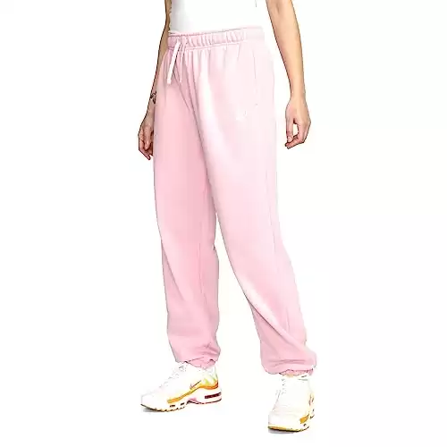 Nike Sportswear Club Fleece Women's Mid-Rise Oversized Sweatpants (as1, Alpha, m, Regular, Regular, Medium Soft Pink/White)