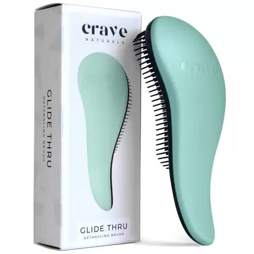 Crave Naturals Glide Thru Detangling Brush for Adults & Kids - Hair Detangler Brush for Natural, Curly, Straight, Wet or Dry Hair - Hairbrush for Men & Women, Stocking Stuffers for Kids, Turqu...