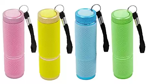 DAFURIET 9 LED Glow in Dark Flashlights, 4 Pack Rubber Coated Handheld Flashlights with Straps, Aluminum Portable Lights for Camping, Hiking, Emergency