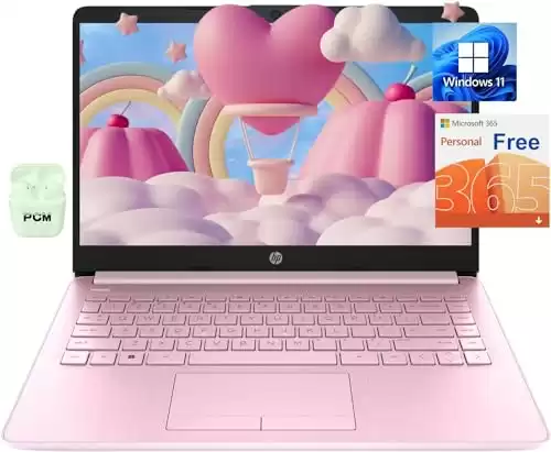 HP Stream Laptop, 14 inch HD Screen, Intel Celeron N4020 Processor, 16GB RAM, 576GB Storage(64GB eMMC+512GB USB), Windows 11, 1-Year Office 365, HDMI, Wi-Fi, USB-C, Webcam, Pink, PCM