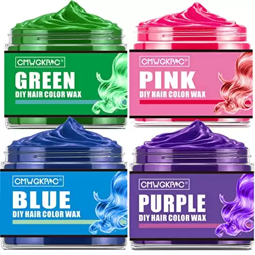4 Colors Temporary Hair Color Wax,Blue Purple Pink Green Hair Dye Color Wax Washable Natural Instant Hair Color Cream for DIY Hairstyle for Kids Men Women Halloween Party