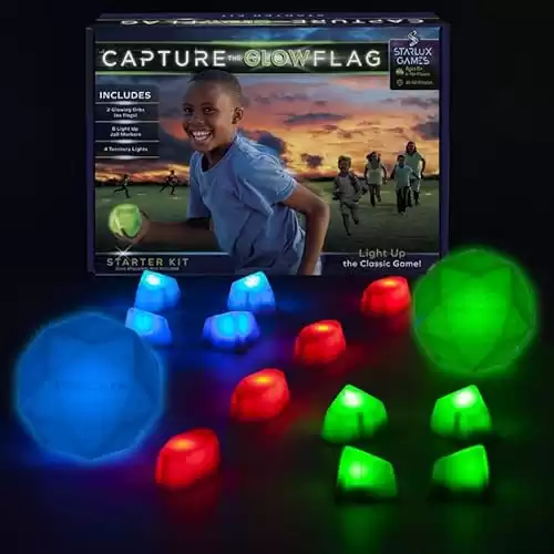 Glow in The Dark Capture The Flag Game - Starter Set | Ages 8+ | Glow in The Dark Outdoor Toys | Outdoor Games for Kids 8-12+ | Flag Football Gifts & Boys Birthday Gifts | Glowing Excitement!