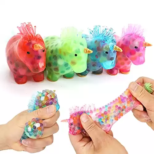 VOMAOK 4 Pack Unicorn Stress Balls Fidget Squishy Toys for Kids Boys Girls Christmas Stocking Stuffers Gifts (Unicorn)