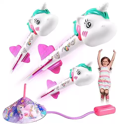 FunforFun! Unicorn Rocket Launcher for Girls Toys Outdoor Toy for Kids Ages 3-5 6 7 8-12 Year Old Outside Game for Kid Age 3-12 Christmas Birthday Gifts Stocking Stuffers for Girls 8-12