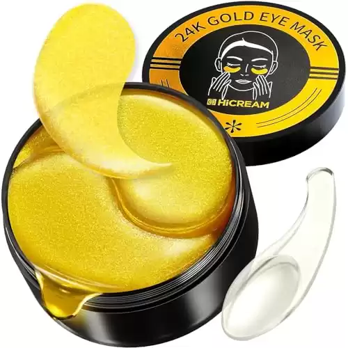 Hicream 24k Gold Under Eye Patches - 60 Pcs Eye Mask Pure Gold Anti-Aging Collagen Hyaluronic Acid Under Eye Mask for Dark Circles, Puffiness & Wrinkles Refresh Your Skin (Gold)