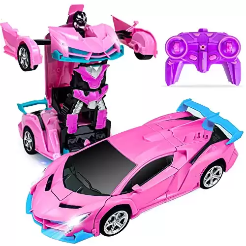 Ynybusi Remote Control Car, Transformation Car Robot Rc Cars for Kids Boys Girls Gift, 1:18 Scale Racing Car with One-Button Deformation & 360°Drifting Robot Car Toys for Boys Pink