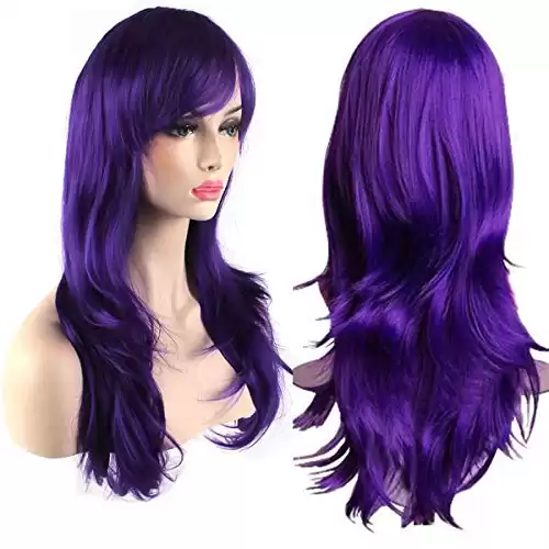 Akstore 28" 70cm Fashion Wigs Long Wavy Curly Hair Cosplay Wig & Wig Cap (Purple)