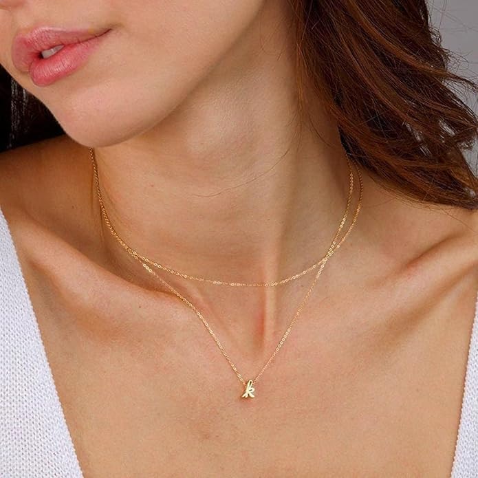 Yoosteel Gold Initial Necklaces for Women, Dainty 14K Gold Plated Layered Initial M Pendant Choker Necklace Tiny Initial Necklace Layered Gold Initial Necklaces for Women Jewelry