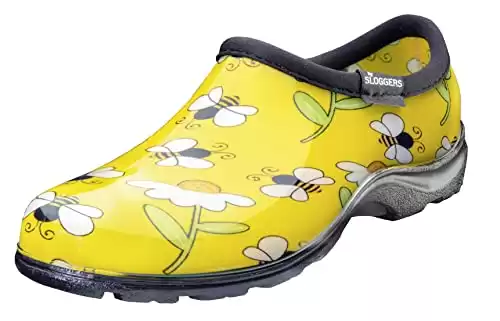 Sloggers Waterproof Garden Shoe for Women Outdoor Slip-On Rain and Garden Clogs with Premium Comfort Support Insole, (Bee Yellow), (Size 8)