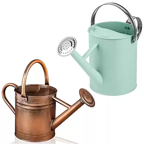 Homarden 1 Gallon Teal Metal Watering Can Bundle with 81 oz. Copper Metal Watering Can with Removable Spout (House Plants) Half Gallon