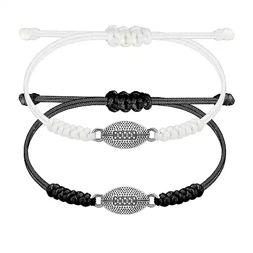 SmileBelle Football Accessories for Men Football Bracelet as Football Gifts 2 PCS Rugby Bracelets Adjustable Braided Bracelets as Sports Fans Birthday Christmas Gifts for Football Lovers