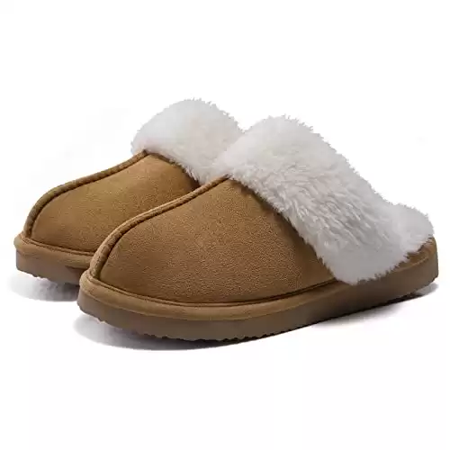 Litfun Women s Fuzzy Memory Foam Slippers Fluffy Winter House Shoes Indoor and Outdoor, Brown 8-8.5