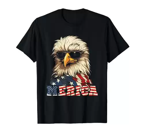 Merica USA American Flag Patriotic 4th of July Bald Eagle T-Shirt