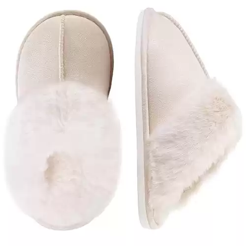 Vidayie Fuzzy House Slippers for Women,Fluffy Memory Foam House Bedroom Slippers,Womens Shoes Casual Fall,Anti-Skid Plush for Indoor Outdoor Slippers White 8-9