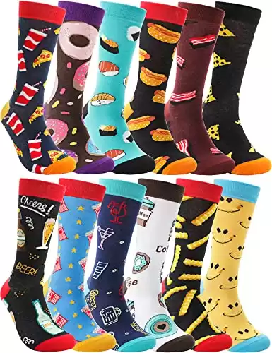 Funny Socks for Women Men Fun Cozy Crazy Cute Novelty Fashion Gift Breathable Cotton Boot Socks Stocking Stuffers Food A 12 Pairs ,L)