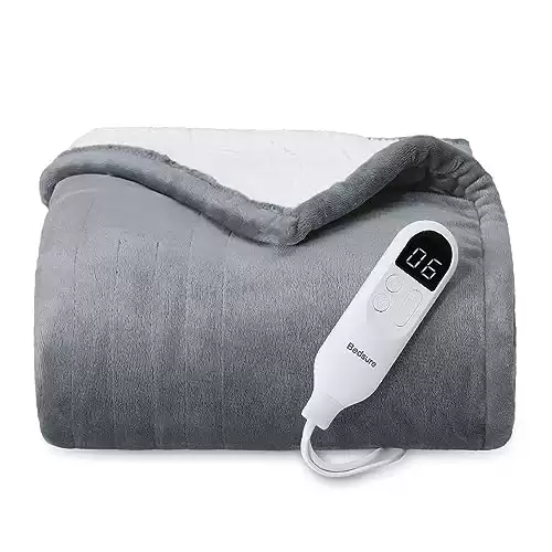 Bedsure Heated Blanket Electric Blanket - Soft Flannel Electric Throw, Heating Blanket with 4 Time Settings, 6 Heat Settings, and 3 hrs Timer Auto Shut Off (50x60 inches, Grey)