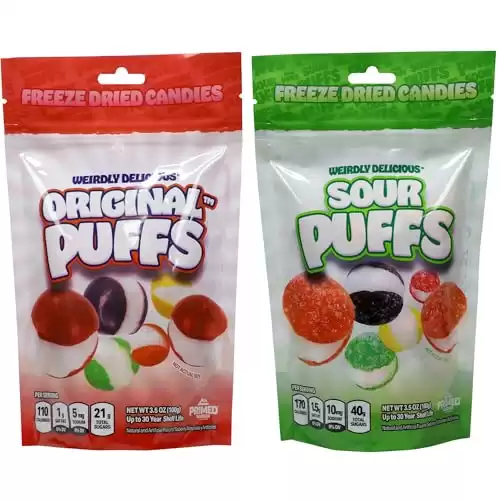 Primed Warrior Freeze Dried Candy, Original and Sour Puffs, Fun to Eat, Crispy, Long Shelf Life, Weirdly Delicious 7 oz (200g)