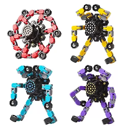 Transformable Fidget Spinners 4 Pcs for Kids and Adults Stress Relief Sensory Toys for Boys and Girls Fingertip Gyros for ADHD Autism for Kids Gifts (Fidget Toys 4pc)