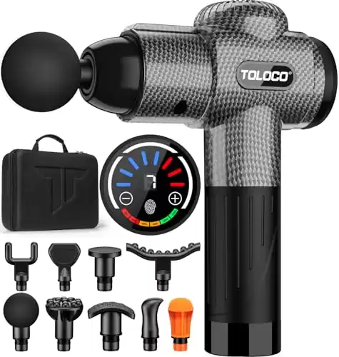 TOLOCO Massage Gun, Muscle Massage Gun Deep Tissue for Athletes with 10 Massage Heads, Electric Percussion Massager for Any Pain Relief, Carbon