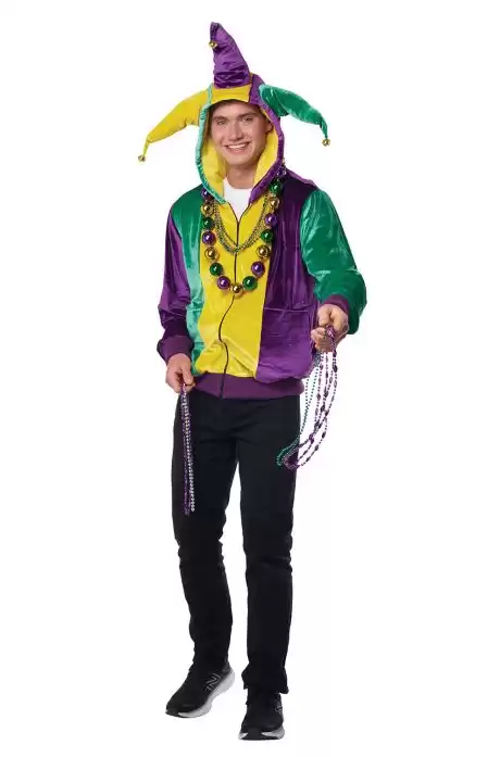 Mardi Gras Jester Hoodie Adult Costume - PureCostumes.com