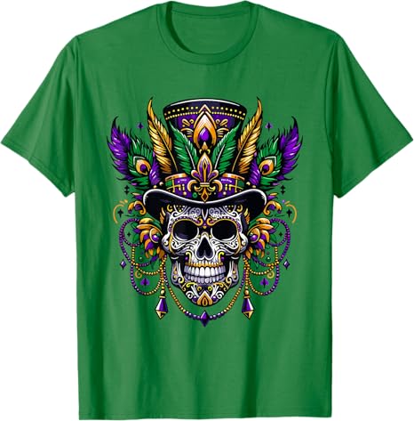 Mardi Gras Skull Top Hat New Orleans Witch Doctor Voodoo T-Shirt