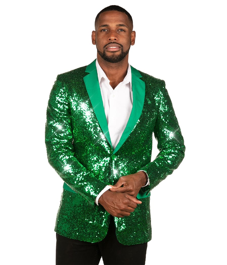 Green Sequin All Over Blazer with Tie: Men's Christmas Outfits | Tipsy Elves