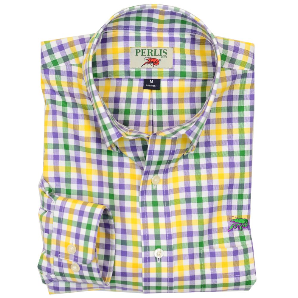 Crawfish Mardi Gras Gingham Sport Shirt