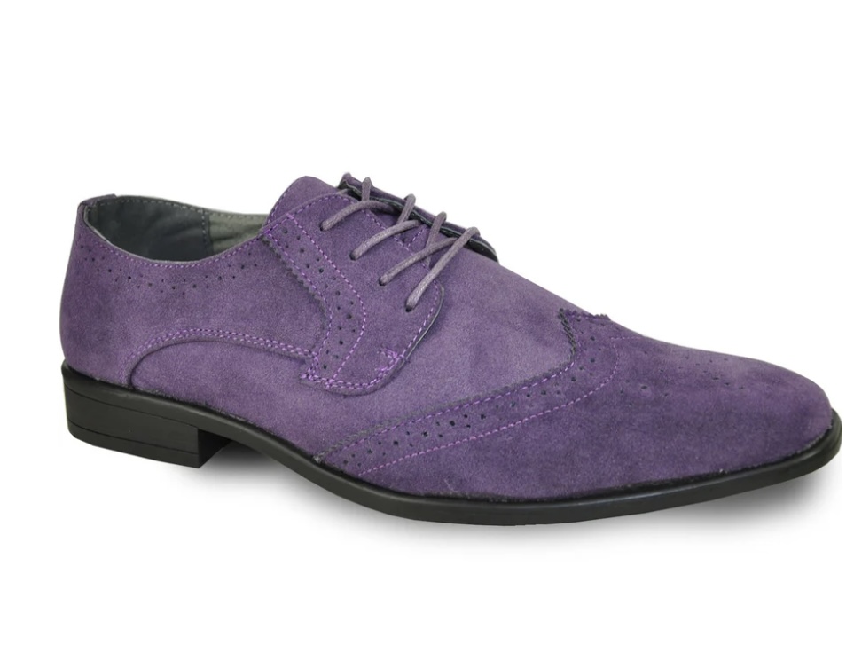 Mens Vegan Suede Wedding & Prom Wingtip Lace Up Dress Shoe in Purple SignatureMenswear