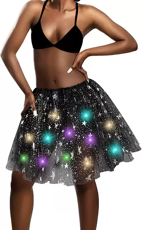 Women's LED Tutu Skirt Light Up Tutus Layered Tulle Ballet Skirt Sparkly Sequin Tutu Costume for Halloween Party Carnival