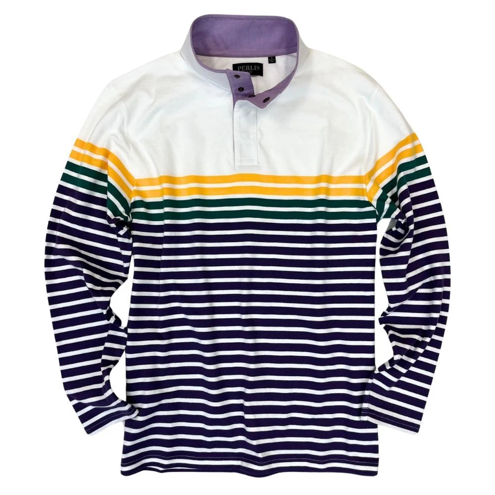 Perlis 1939 Mardi Gras Stripe 4 Button Snap Pullover