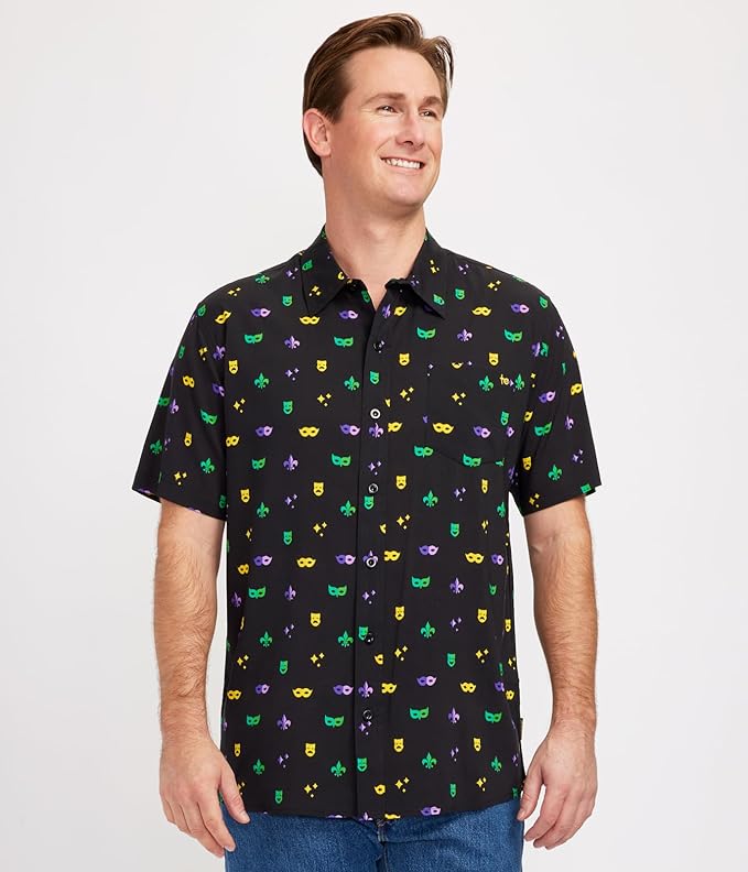 Mardi Gras Masquerade Mode Men's Hawaiian Shirt | Tipsy Elves