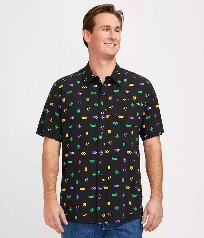 Mardi Gras Masquerade Mode Men's Hawaiian Shirt | Tipsy Elves