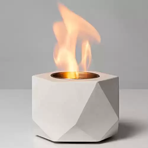 KIZZBY Table Top Fire Pit Bowl - Concrete Tabletop Fireplace Indoor Outdoor Decor Portable Rubbing Alcohol Burner Smores Maker for Patio Balcony with Extinguisher