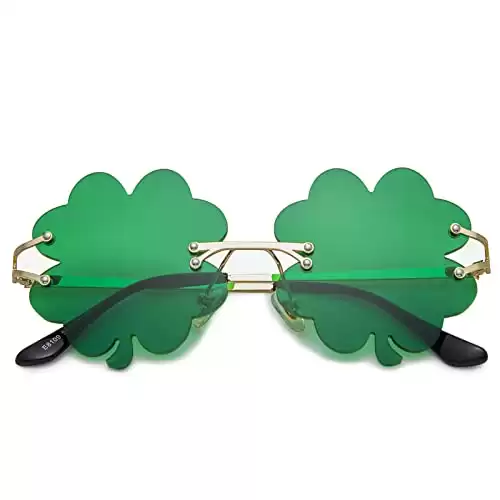 Hycredi St. Patrick s Day Irish Shamrock Sunglasses Green Four Leaf Clover Leprechaun Costume Glasses