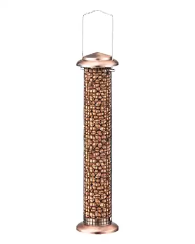 iBorn Metal Bird Feeder Peanut Bird Feeder Sunflower Seed Outdoor Hanging for Wild Birds Woodpeckers, Titmice, Nuthatches, Chickadees, Jays, 14 Inch Copper