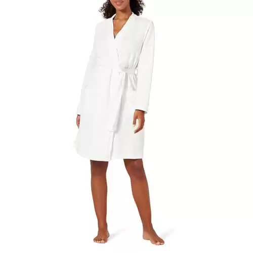 Amazon Essentials Women's Lightweight Waffle Mid-Length Robe (Available in Plus Size), Bright White, Medium