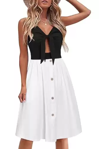 VOTEPRETTY Women's 2023 Summer Dresses Beach Vacation Bridal Shower Homecoming Casual Sundress Cocktail Pockets(Black-White,S)