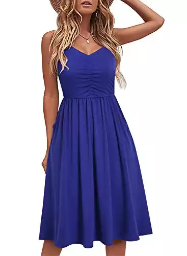 YATHON Casual Dresses for Women Sleeveless Cotton Summer Beach Dress A Line Spaghetti Strap Sundresses with Pockets (S, YT090-Royal Blue)