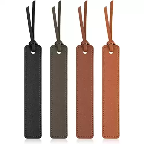 Leezmark 4 Pcs Leather Bookmark, Classic Stitched Bookmark, Bookmarks with Leather Rope, Page Markers Reading Gifts for Book Lovers, Readers, Leather Book Marks for Men Women