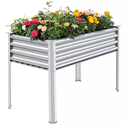 Land Guard Galvanized Raised Garden Bed with Legs, 48 24 32in Large Metal Elevated Raised Planter Box with Drainage Holes for Backyard, Patio, Balcony, 400lb Capacity