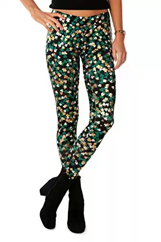 Tipsy Elves Clusterluck St Patricks Day Mid-Wasited Leggings for Women Gold and Green Allover Print Size XS