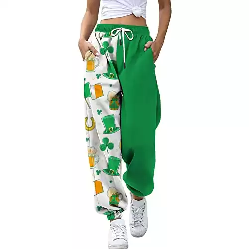 Kcocoo St Patricks Day Leggings for Women, Shamrock Leggings Irish Saint Trousers Sweatpants Lounge Pants for Workout Fitness(Army Green,M)