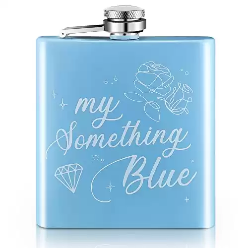 Tanlade Bride Flask 6 oz My Something Blue Gift for Bride Funny Blue Liquor Alcohol Flask with Powder Coated Stainless Steel Hip Flask for Bachelorette Wedding Party Supplies