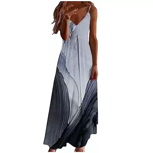 Ceboyel Women Floral Spaghetti Strap Sundress Casual Summer Long Maxi Dress Vneck Sexy Boho Dresses Trendy Beach Clothes 2023 Cotton Sundress Gray S