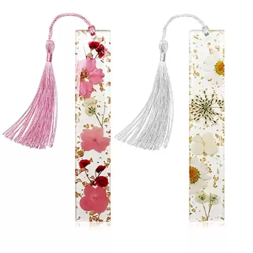 Book Marks for Book for Women, Kaluofan 2PCS Dried Flower Bookmarks with Tassels, Bookmarks for Women, Durable Handmade Dried Flower Resin Bookmarks, Pretty and Increase Reading Interest