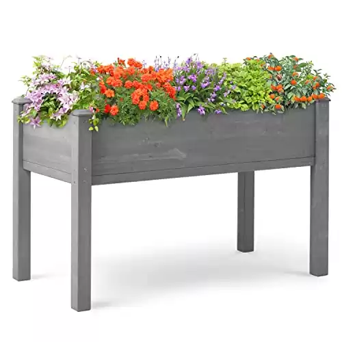 Raised Garden Bed with Legs, 48x24x30 , Outdoor Wood Elevated Planter Box, Grey Cedar, Thick Legs, w/Liner